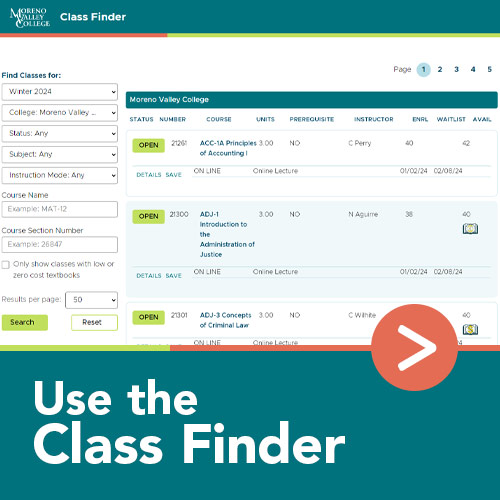 Use the class finder to find open courses