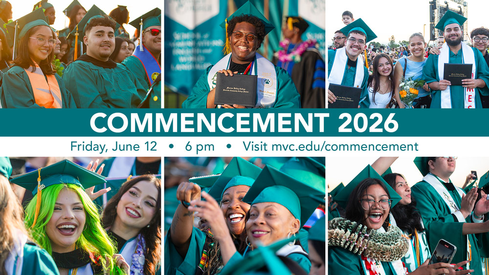 Six photos of Commencement graduates arranged in a grid next to a Commencement 2023 headline; click to watch or listen to the live stream.