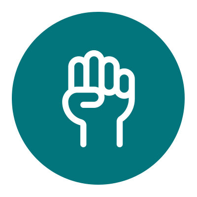 Upraised, clenched fist icon on teal circle