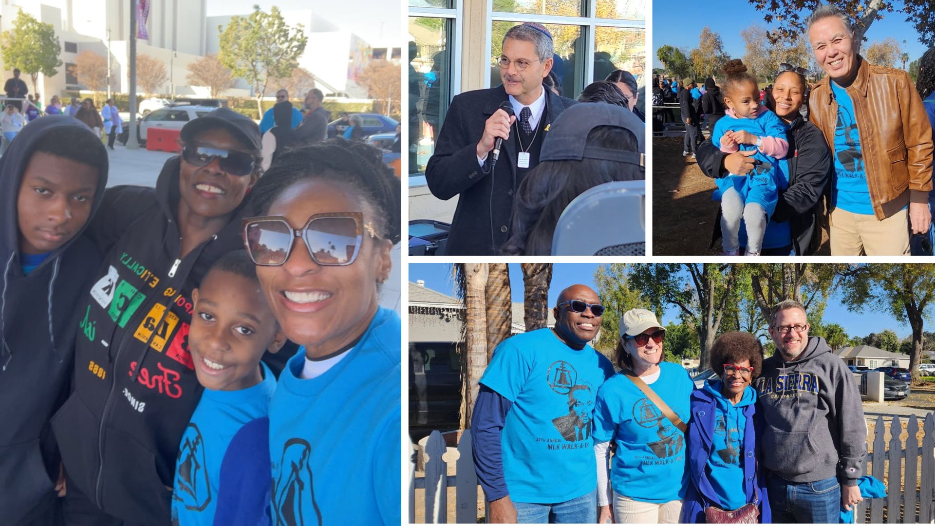 Various photos of college, district and community leaders participating in the MLK Walk-a-thon