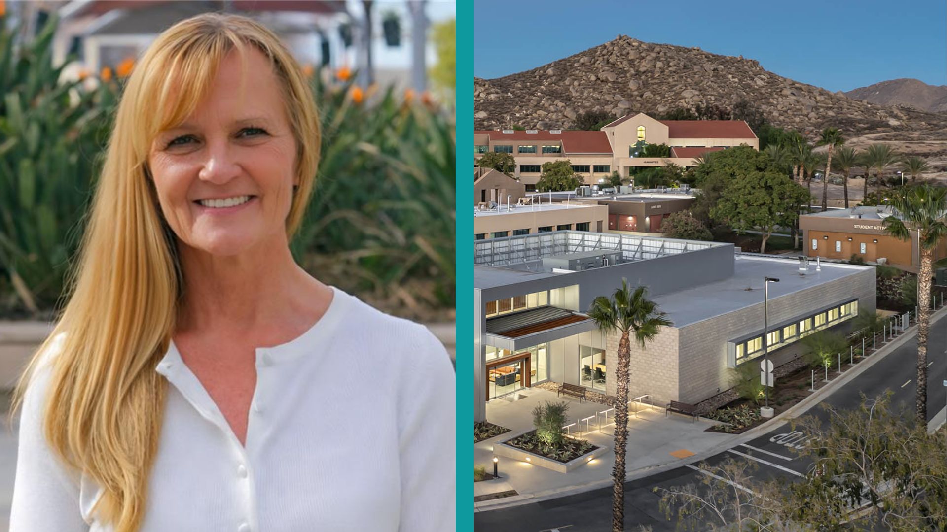 Portrait of Daniell Study next to main campus picture