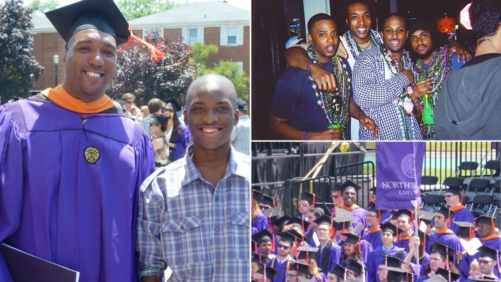 Layne pictured at his higher education graduation ceremonies while in regalia